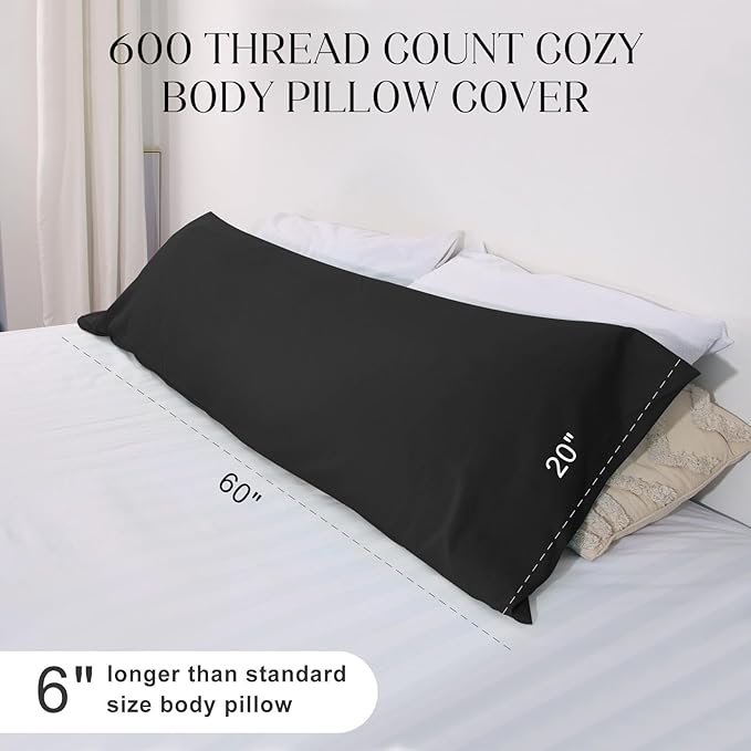 Soft Body Pillow Cover/Pillowcases 60 x 21 Inch, WINKAURA Premium Unique Long Pillow Case for Bed Fits 54x20 Pillow, Envelope Closure, Stylish Wrinkle and Stain Resistant,Black