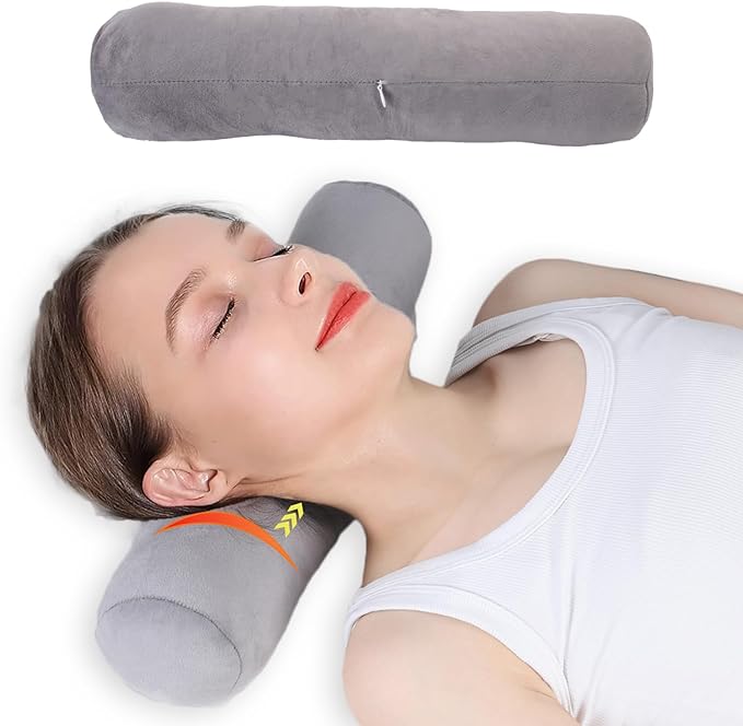 Health Cervical Neck Roll, Comfortable and Highly Resilient Bolster Pillows, Round Neck Pillows Support for Sleeping | Large Size Bolster Pillow for Bed, Legs, Back and Yoga (Grey)