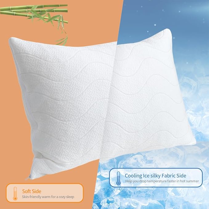 Memory Foam Pillows for Sleeping,Pillows King Size Set of 2 Adjustable Loft Bed Firm or Soft Pillows for Side, Back, Stomach, Hot Sleepers