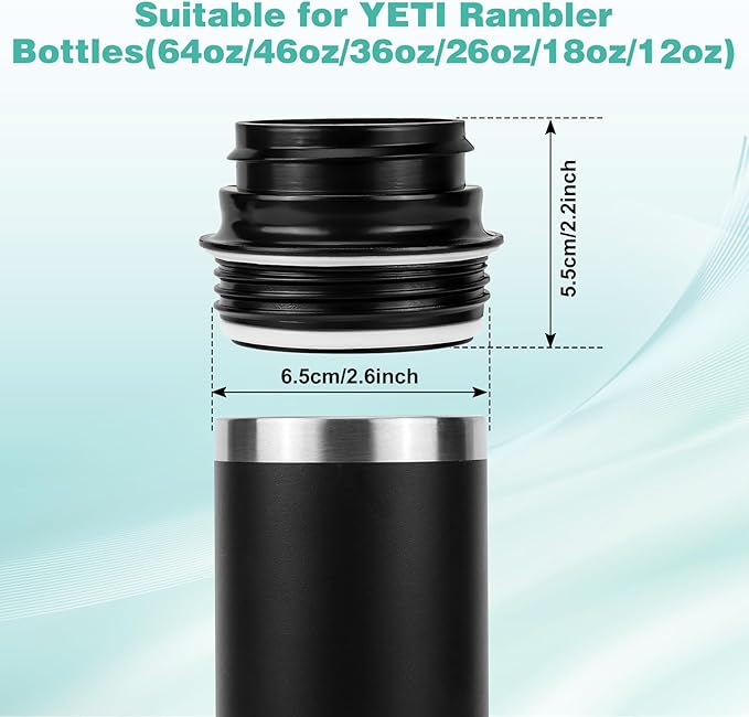 2PCS Bottle Adapter for Cirkul to YETI Rambler | BPA Free Plastic, Food Grade Silicone Fits for YETI Rambler Water Bottles(Black)