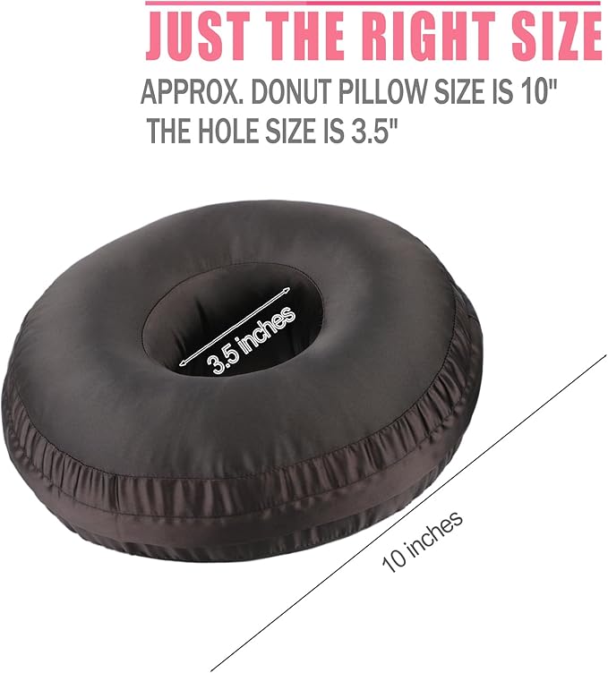 Satin Ear Piercing Pillow Removable Cover Luxury Cnh Pillow with Ear Holes for Ear Pain Side Sleepers Washable Large Donut Pillows Head Neck Support Black