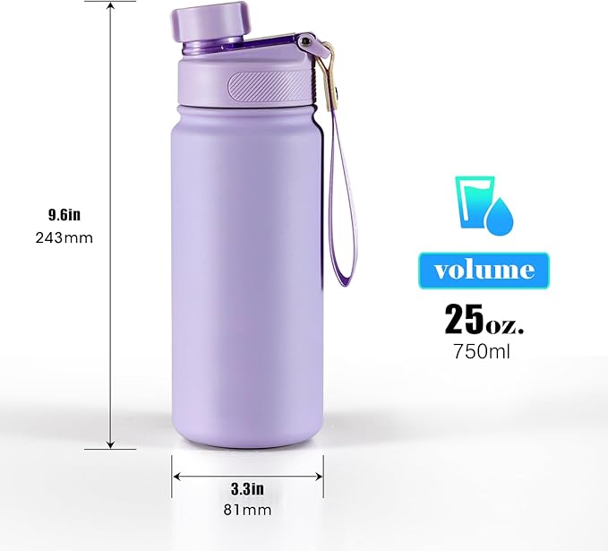 25 oz gym water bottle with straw, leak proof - men's/women's sports metal water bottle - double vacuum insulated stainless steel water bottle for gym, outdoors or traveling