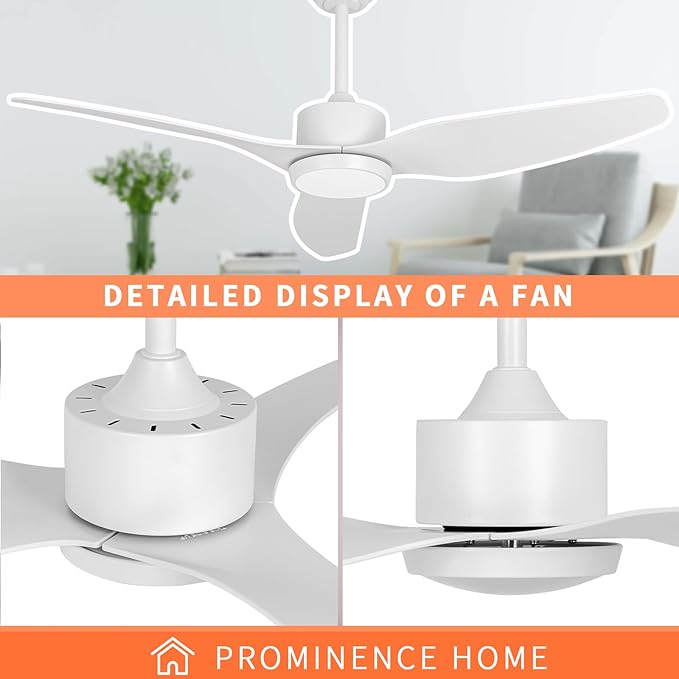 White Ceiling Fan with Light Remote 52in Timing 6Speeds Silent DC Motor 3CCT LED Light with Memory Lighting Function Indoor Outdoor Fan Farmhouse Bedroom Living Room use