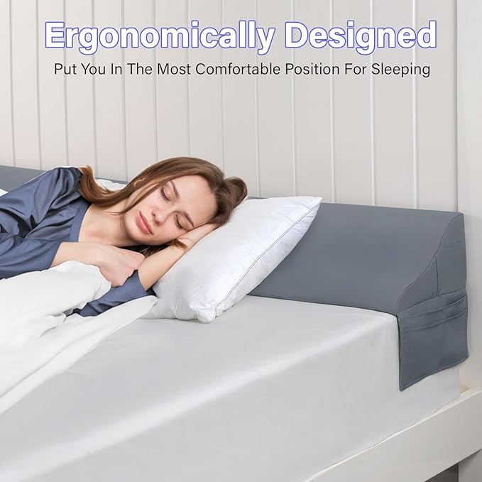 Vekkia King Size Bed Wedge Pillow for Headboard/Bed Wedge Gap Filler/Mattress Gap Filler/Wedge Pillow Headboard to Close The Gap (0-6") Between Your Headboard and Mattress, (Grey 76"x10"x7")