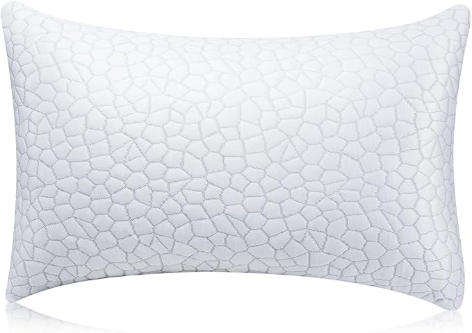 Cooling Shredded Memory Foam Pillow for Sleeping - Queen Size 1 Pack, Adjustable Bed Pillows Set of 1 for Side, Back, and Stomach Sleepers, Washable Breathable Cold Cover - CertiPUR-US