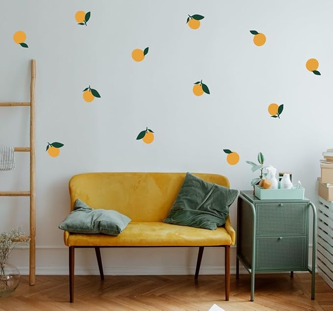 24 Set of Orange Lemon Fruit Wall Decal-Removable Self-Adhesive Vinyl Wall Sticker-Peel and Stick Kids Room Wall Decor TM-138