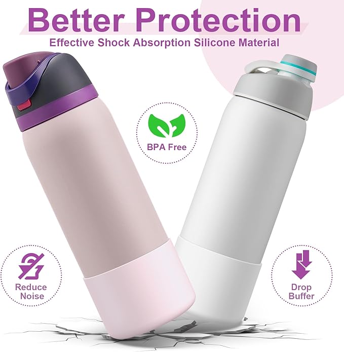 2PCS Silicone Water Bottle Boot for Owala 24oz 32oz 40oz, Anti-Slip Protective Sleeve Bottom Bumper Protector for FreeSip, Twist, and Flip Stainless Steel Water Bottles