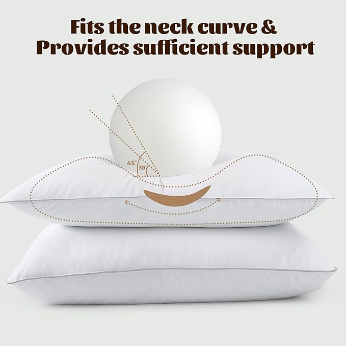 WOLKI Goose Feather Down Alternative Pillows Sandard Size Set of 2, 100% Soft Cotton Shell Bed Pillow, Hotel Sleeping Pillow for Back, Stomach or Side Sleepers 20x26