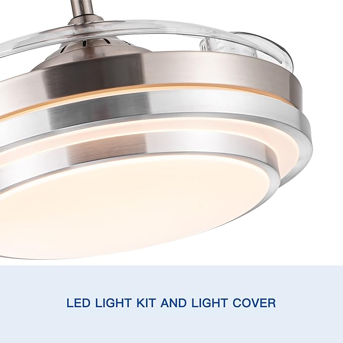 NicBex Ceiling Fan 42 Inch Ceiling Fan with Lights Ceiling Fans with Remote Control and 3 Retractable Blades Ceiling Fan with 6 Gear Wind Speed for Bedroom, Living Room, Silver White