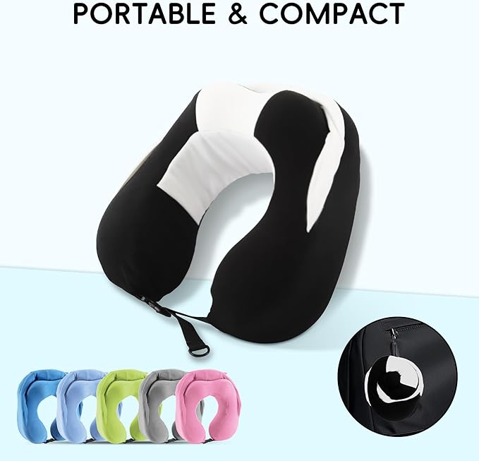 Hooded Neck Pillow for Kids and Adults, 100% Pure Memory Foam Upgraded Travel Pillow with Hood, Kids Neck Pillow for Airplane, Outdoor, Office, Soft, Washable, Easy Storage, Panda