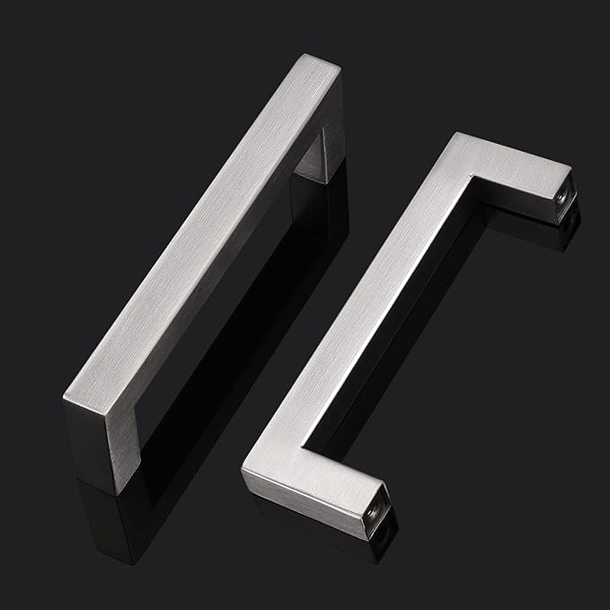 Probrico (10 Pack Kitchen Cabinet Handles 3-3/4" Holes Centers Stainless Steel Square Drawer Pulls Brushed Nickel 4-1/4" Overall Length