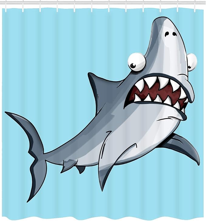 Friendly Shark Shower Curtain. Great for Kids or Gag Gift. Master, Guest, Kids, Boys Bathroom.