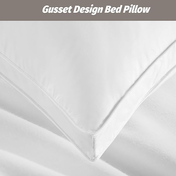Feather Pillows Queen Size Set of 2,100% Cotton Shell Goose Down Pillow,Feather Down Bed Pillow, White Hotel Pillow (Queen)