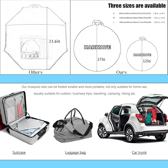 Mosquito Net for Bed, Pop Up Camping Mosquito Net Portable Travel Mosquito Net Tent, Folded Size 17 inch Double Entry Bed Canopy for King Queen Size Bed (Folded 17 Inch, 71"x79"x59")