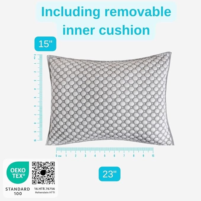 Refreshing Pillow for Hot Sleepers, 3D Knitted & Breathable, with Inside Pillow, 15"x23", Oekotex Class 1, Washable with Hidden Zipper, Innovative Cooling Yarn, No Gels Used (Grey)