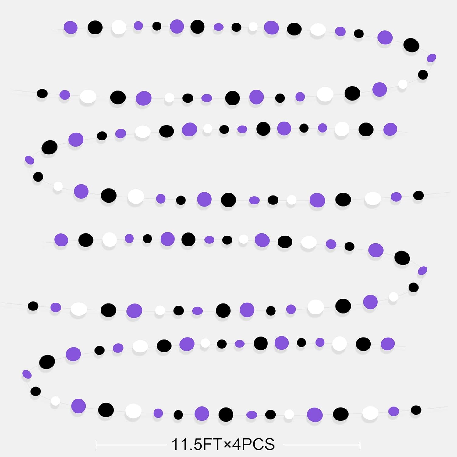 46Ft Purple Black Circle Dots Garlands Black Purple and White Polka Dot Hanging Paper Streamer Banners for Birthday Graduation Wedding Bridal Shower Baby Shower Halloween Party Decorations Supplies