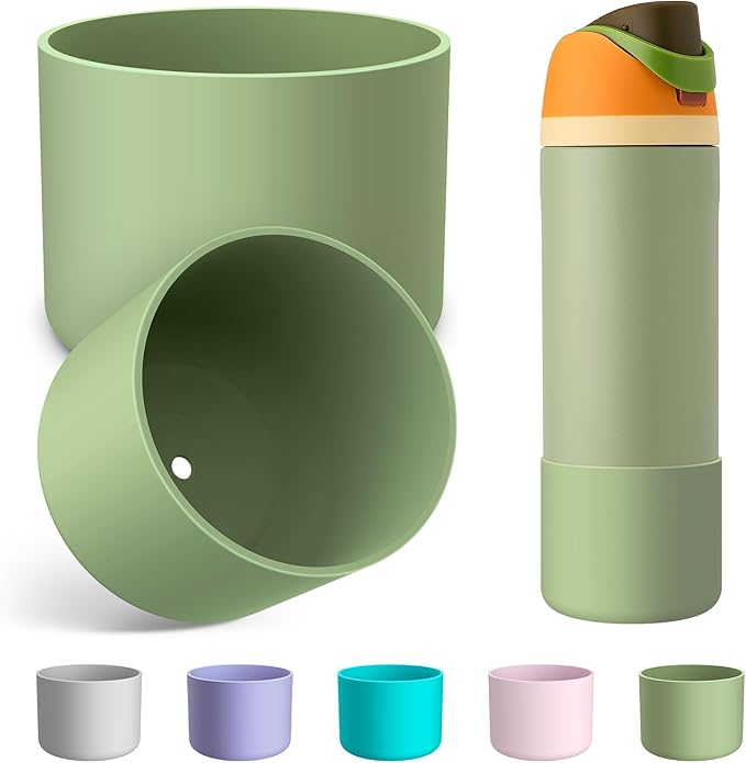 2PCS Silicone Water Bottle Boot for Owala 24oz 32oz 40oz, Anti-Slip Protective Sleeve Bottom Bumper Protector for FreeSip, Twist, and Flip Stainless Steel Water Bottles