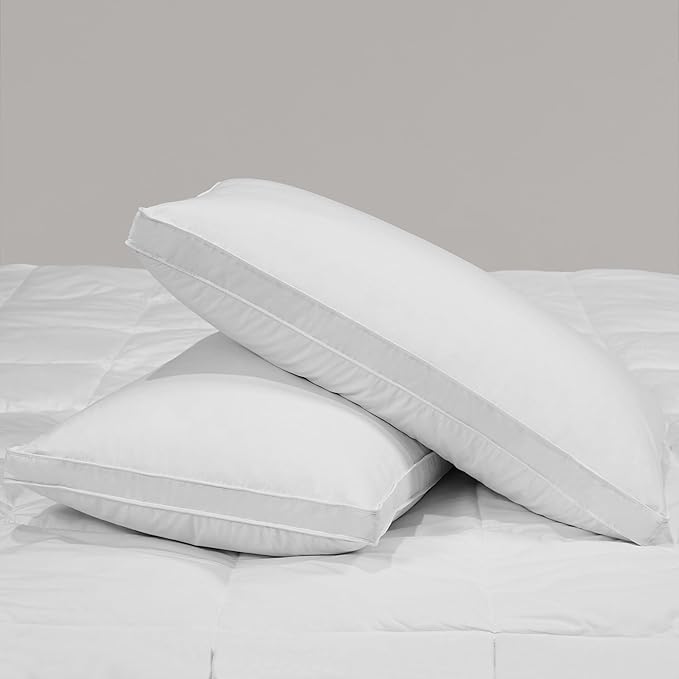 Feather Pillows Queen Size Set of 2,100% Cotton Shell Goose Down Pillow,Feather Down Bed Pillow, White Hotel Pillow (Queen)