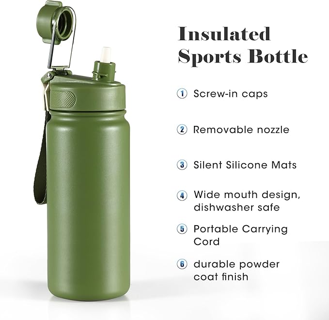 25 oz gym water bottle with straw, leak proof - men's/women's sports metal water bottle - double vacuum insulated stainless steel water bottle for gym, outdoors or traveling