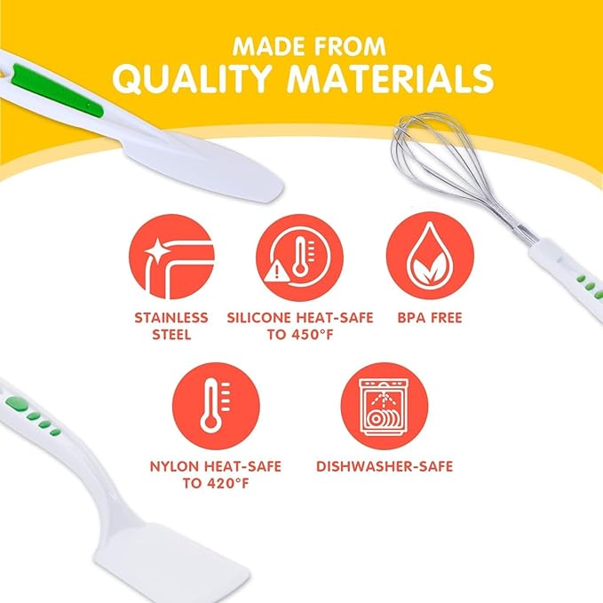 Curious Chef 3-Piece Baking Tool Set for Kids and Toddlers, Stainless Steel Whisk, Nylon Frosting Spreader and Cookie Turner, Real Kitchen Kit