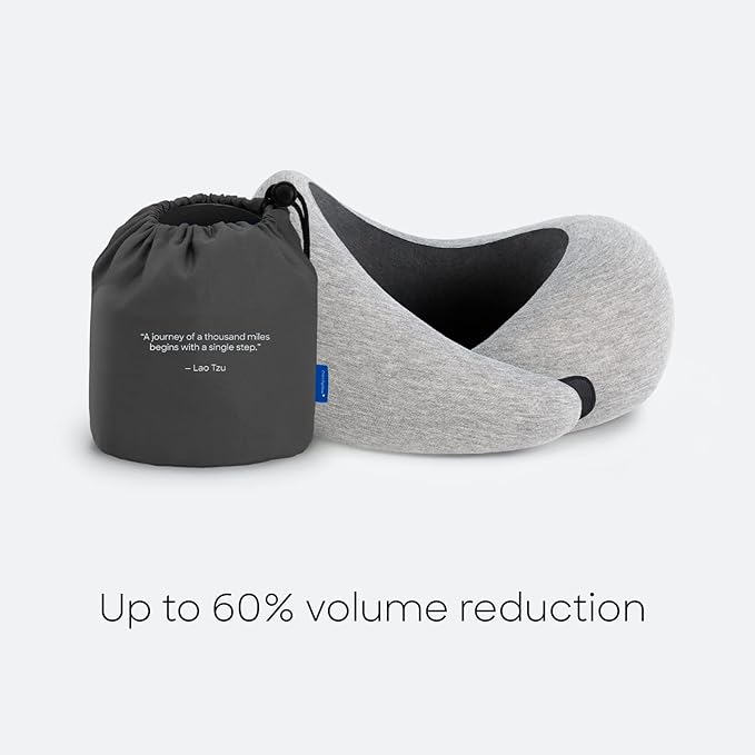 Ostrichpillow Go Neck Pillow - Premium Memory Foam Travel Pillow, 360º Ergonomic Design, Asymmetrical Sides, Travel Bag Included, Washable Modal Cover