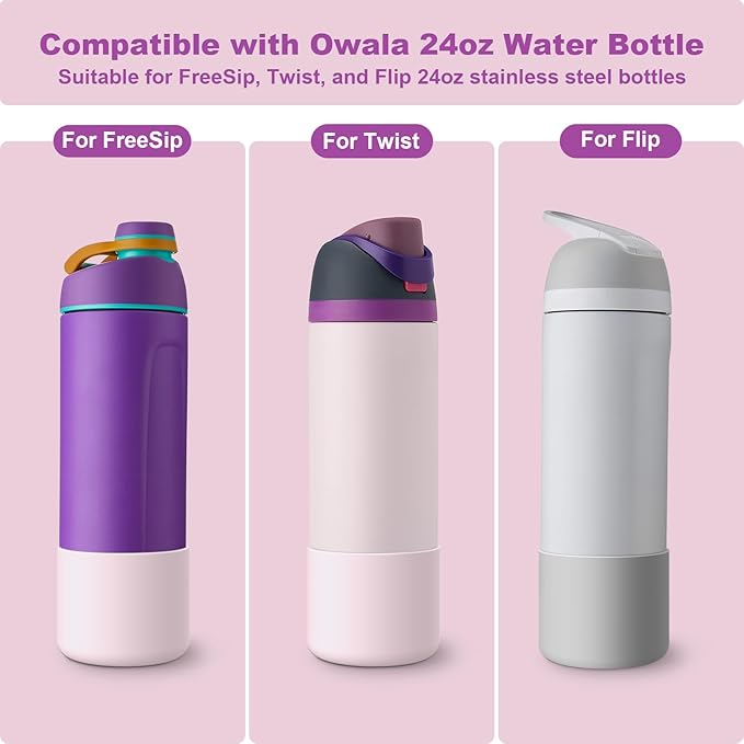 2PCS Silicone Water Bottle Boot for Owala 24oz 32oz 40oz, Anti-Slip Protective Sleeve Bottom Bumper Protector for FreeSip, Twist, and Flip Stainless Steel Water Bottles