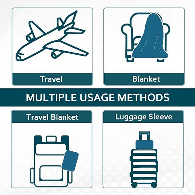 Vessia Travel Blanket for Airplane, Train and Car, Warm and Soft Travel Blanket in Bag for Adults and Kids, Portable Compact Long Flight Blanket with Luggage Sleeve, Backpack Clip(Lake Blue)