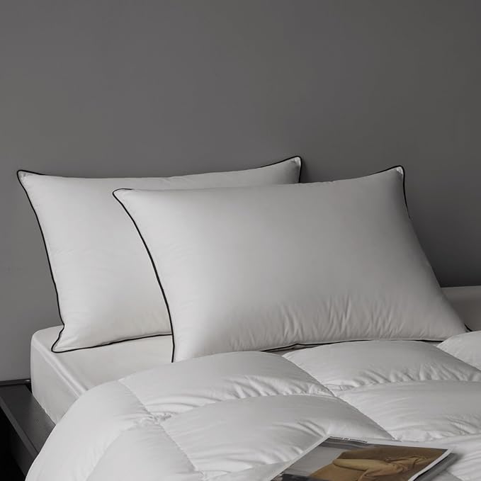 MAXICOZY Luxury Hungarian Goose Down Pillows Standard Size Set of 2, Medium Firm Bed Pillows for Sleeping, Hotel Pillow, 750 Fill Power, 460 TC Cotton Blend Shell, 20"x26"