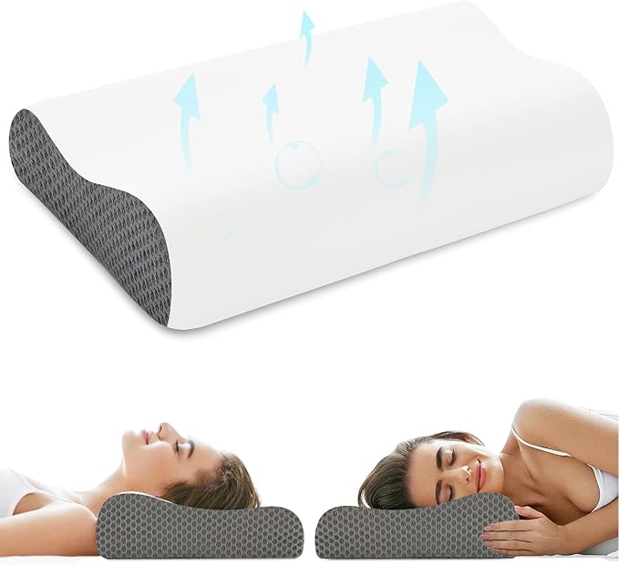 Memory Foam Cooling Bed Pillows for Sleeping, Ergonomic Cervical Pillow for Neck and Shoulder Pain Relief, Adjustable Cold Pillow with Pillowcase