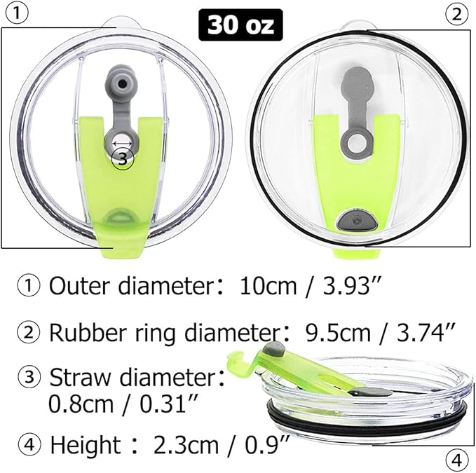 3 Packs Lids for 30oz Tumblers, Spill-proof Splash Resistant Straw-friendly Cover for Old Style Rtic, Ozark Trail 30 oz. Cups - Green, Rose Red, Gray