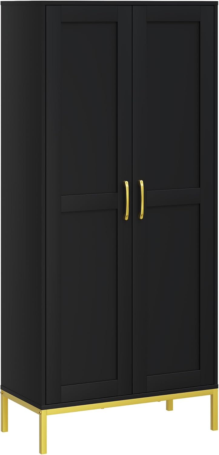 Tall Storage Cabinet, Kitchen Pantry Cabinet with 2 Doors & Adjustable Shelves for Laundry Room, Living Room, Entryway,Bathroom,Black