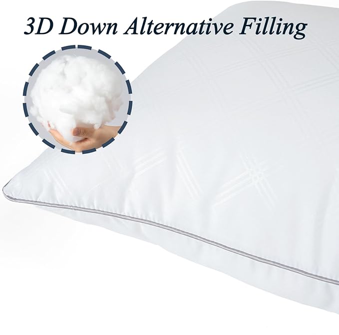Pillows for Sleeping 2 Pack Bed Pillow Set of 2 for Side Back and Stomach Sleepers Down Alternative Filling Luxury Soft (White, Standard(2 Pack))