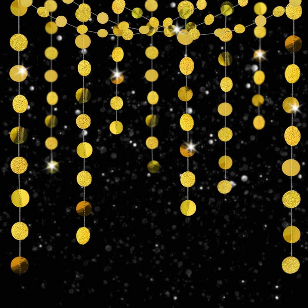 6 Pcs Glitter Gold Paper Circle Dots Garland Party Hanging Decorations Birthday Party Bachelorette Party Engagement Party Bridal Shower Wedding Baby Shower Christmas Supplies Photo Backdrop (52 Feet)
