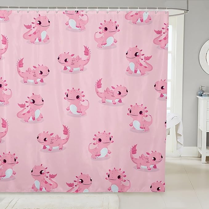 Feelyou Axolotl Bathroom Shower Curtain Set Cute Axolotl Shower Curtain Cartoon Axolotl Bath Curtain for Kids Boys Girls Cartoon Salamander Kids Bathroom Accessories 72"x78"