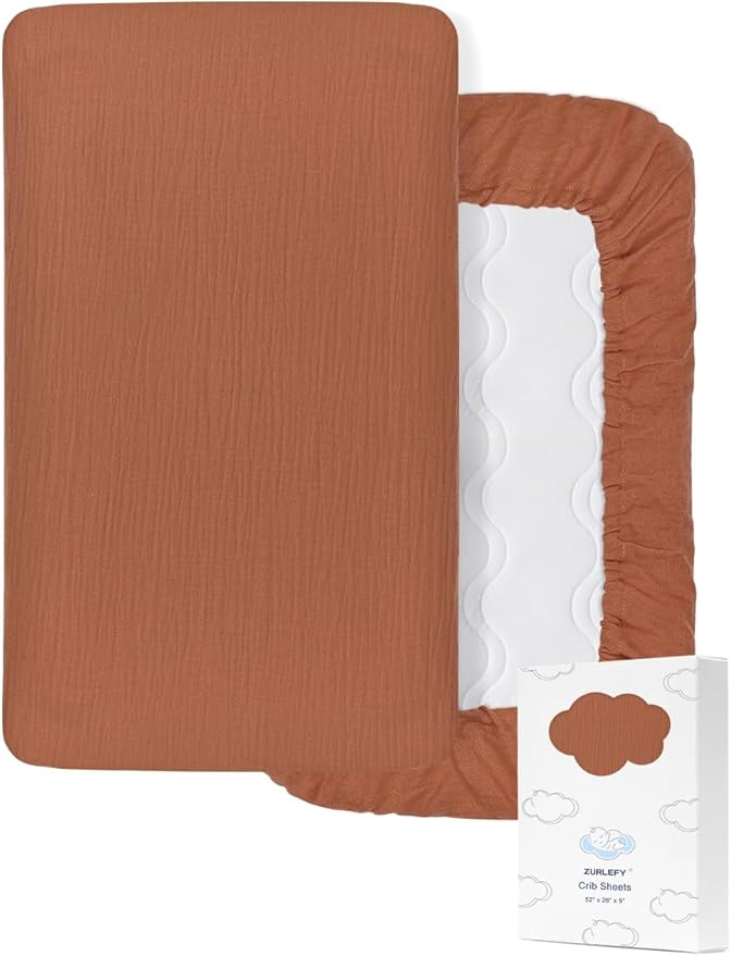 28" x 52" Rust Muslin Crib Sheets, 100% Cotton Baby Crib Sheet Neutral, Fitted Crib Mattress Sheets for Boy, Girl (46C-04)