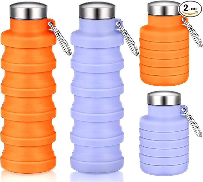17oz Collapsible Water Bottles for Travel 500ml Reusable Foldable Silicone Water Bottle with Portable Buckle Silicone for Camping Hiking Sport