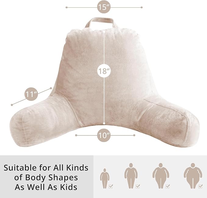 Sasttie Reading Pillow for Sitting in Bed Adult, Velvet Back Pillow for Bed Sitting Up, Backrest Back Support Chair Pillow, College Dorm Essentials for Girls and Boys, Beige