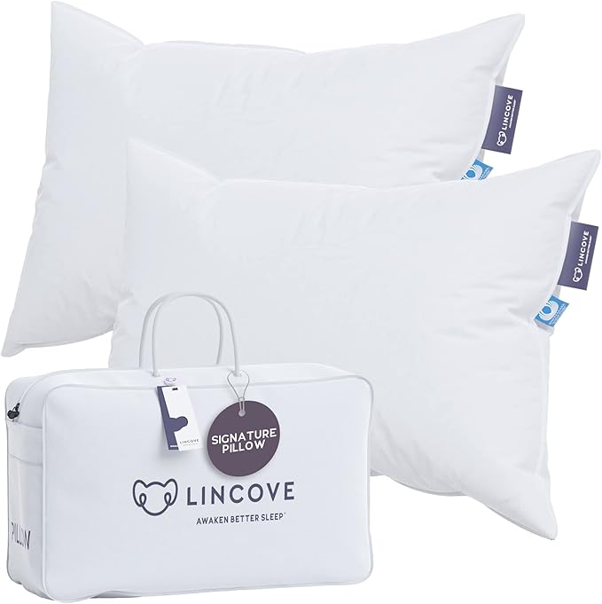 Lincove Signature 100% Natural Canadian White Down Luxury Sleeping Pillow - 800 Fill Power, 500 Thread Count Cotton Shell, Made in Canada, King - Soft, 2 Pack