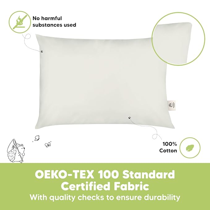 2-Pack Toddler Pillow - Soft Organic Cotton Toddler Pillows for Sleeping - 13X18 Small Pillow for Kids - Kids Pillows for Sleeping - Kids Pillow for Travel, School, Nap, Age 2 to 5 (Pearl Gray)