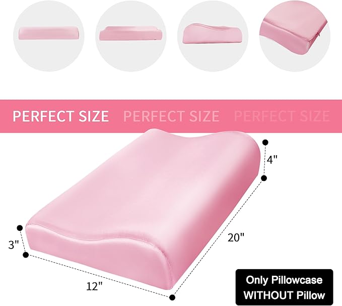 HOMBYS Satin Pillow Case for Contoured Support Pillow (DO NOT Include Pillow) -Zippered Pillow Cover for Neck Pillow for Cervical 1 Pack-Silky, Smooth and Breathable, Standard