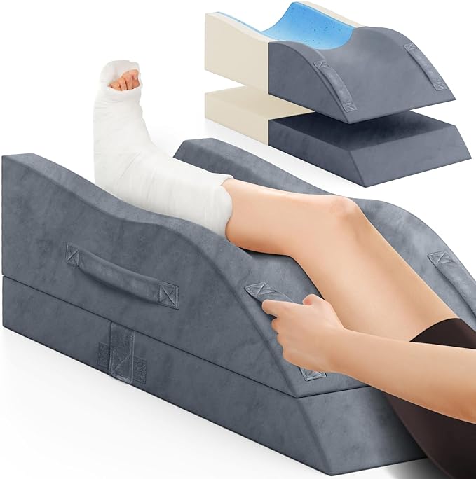 Leg Elevation Pillows, Wedge Pillow for After Surgery Or Rest, Memory Foam Leg Support Adjustable, Back Knee Hip Ankles Pain Relief, Knee Pillow for Sleeping Blood Circulation Grey