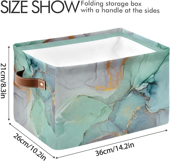Green Tie Dye Storage Basket Fabric Storage Bin Laundry Baskets Marble Turquoise Foldable Storage Boxes Organizer Bag for Baby Cloth Dog Toy Book Storage Cubes Shelf Closet Basket 16×12×8 Inches