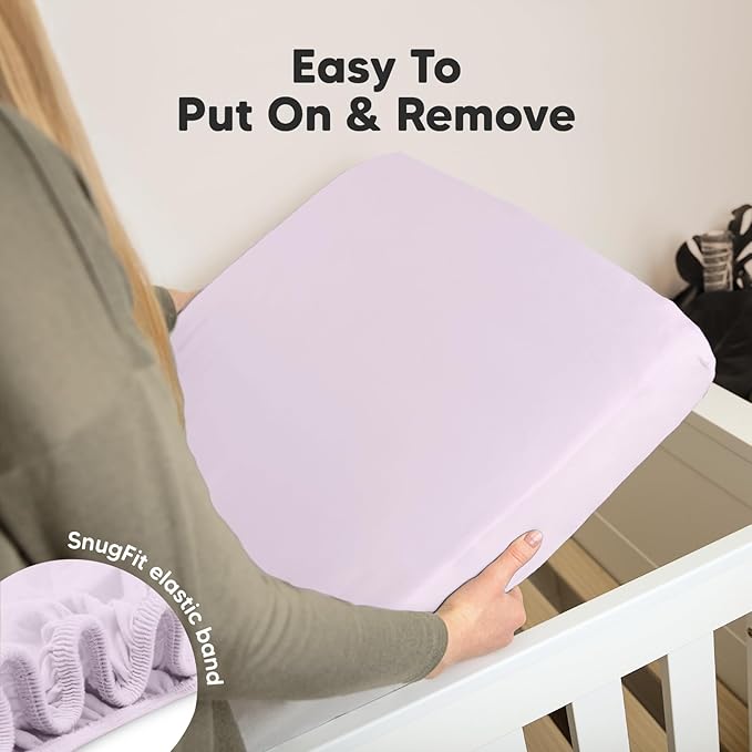 2-Pack Organic Crib Sheets for Boys, Girls - Jersey Fitted Crib Sheet, Baby Crib Sheets Neutral, Crib Mattress Sheet, Cotton Crib Sheets, Breathable Crib Sheet, Baby Mattress Sheets (Thistle)