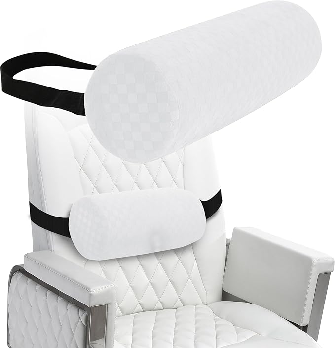 Lumbar Roll Pillow for Lower Back, Lumbar Support Foam Roll Cushion with Pillowcase and Upgraded Strap for Office, Chair, Car, Seat Pain Relief & Improving Posture (White, Short-11 * 4.3'')