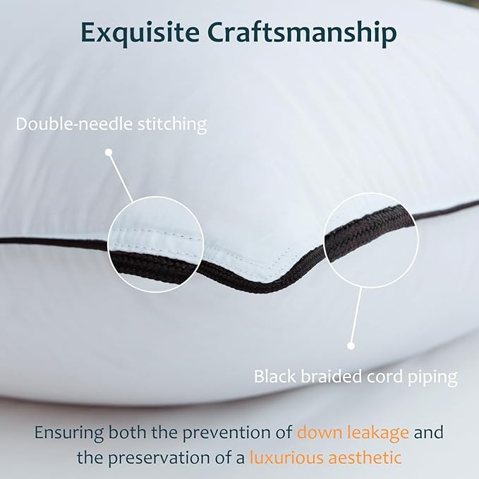 Hungarian Goose Down Pillow Standard Size Set of 2, Ultimate Comfort 750+ Fill Power, 480 Thread Count 100% Cotton Shell, Luxury Bed Pillows for Sleeping - Standard (20" x 26"), 2 Pack