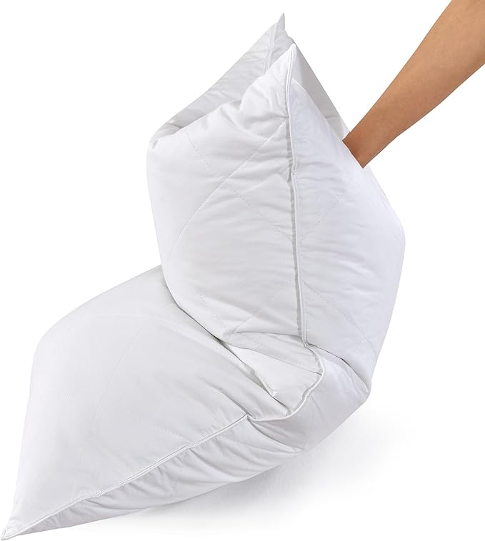 Three Geese White Goose Feather Bed Pillows Queen Size Set of 1- Soft 600 Thread Count 100% Cotton, Medium Firm,Soft Support Surround Fill Polyester (Queen Size:Pack of 1)