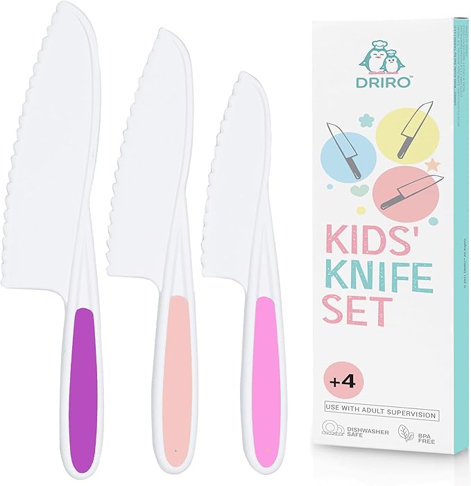 Kid Knives 3 Piece Nylon Kitchen, Kid Safe Knives, Kids Knives for Real Cooking, Toddler Knives Kids Knife Set for Cooking and Baking Kid Friendly Knives - (Multi Pink)