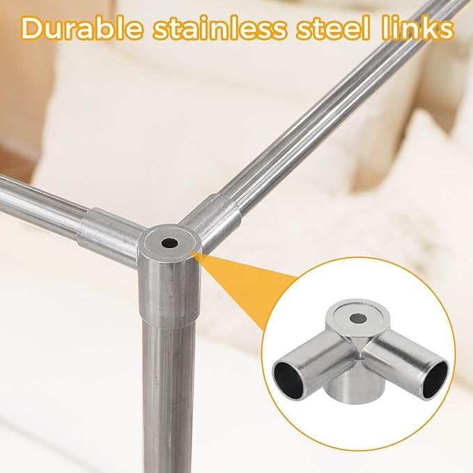 Stainless Steel Canopy Bed Frame Metal Frame with 4 Corners Design Sturdy Bed Canopy Frame for Wood Bed, Queen Size