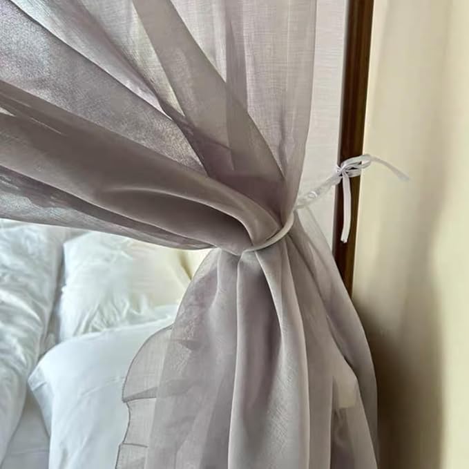 Elegant Princess 4 Corner Post Mosquito Net Romantic for Girls Women Bed Curtain Canopy for Adult Wedding Bedroom Kids Rooms Decoration (Type4-Grey, King)