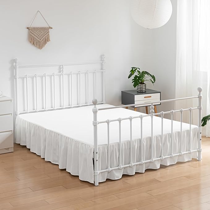 Bed Skirt Queen Size Ruffled Bed Skirt with Split Corners, 14 Inch Drop Dust Ruffle Bed Skirt with Platform, Ivory
